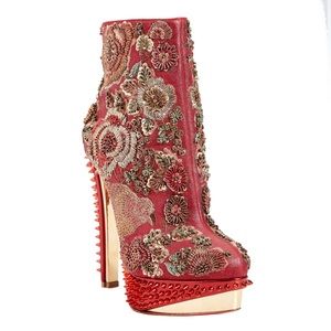 Christian Louboutin Embroidered Platform Tuctoboot in Red